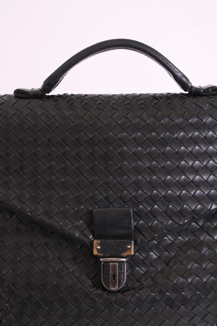Bottega Veneta Nappa Intrecciato Briefcase Business Bag Black Leather