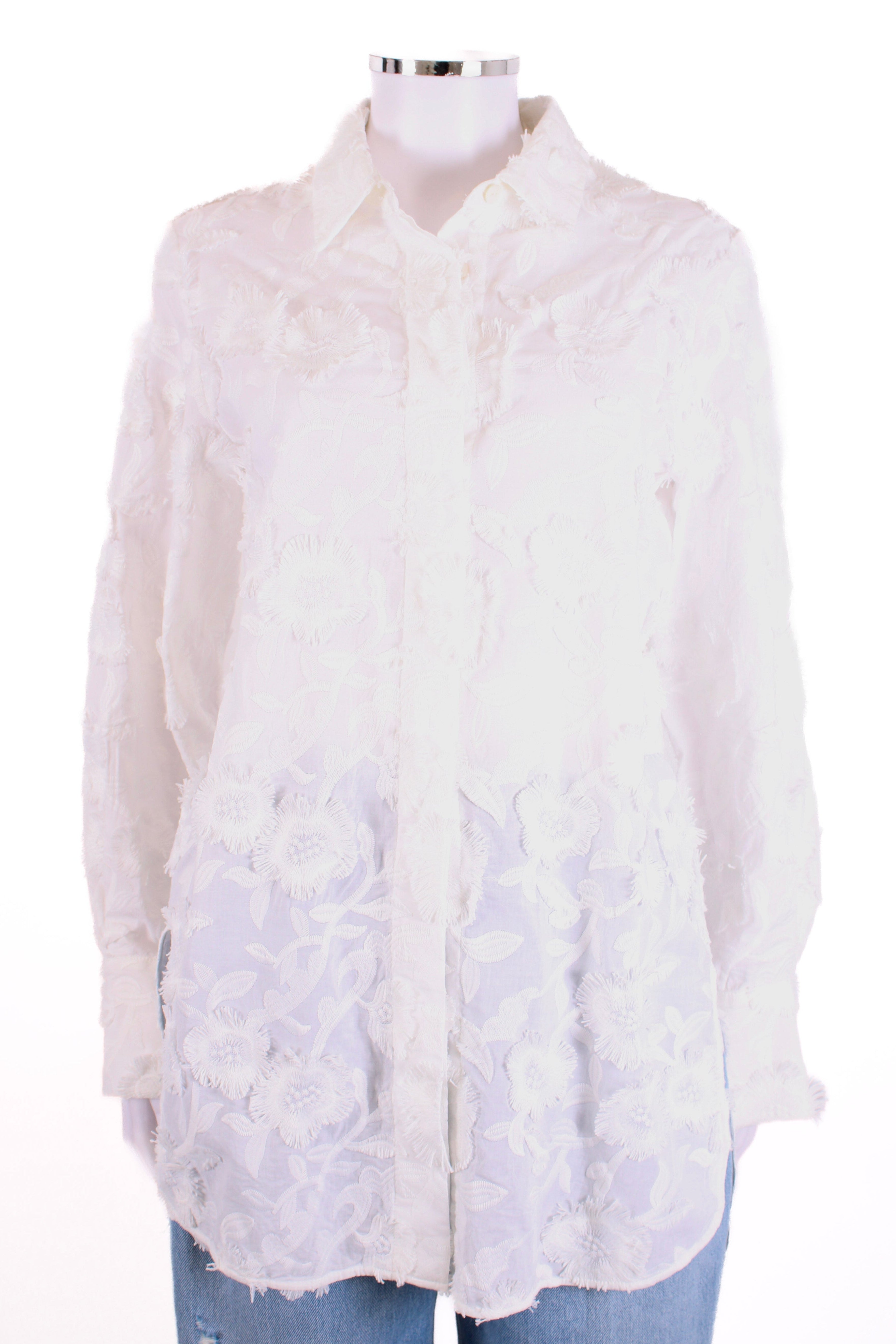 Natan L/S Floral Fringe Shirt Dress White 10