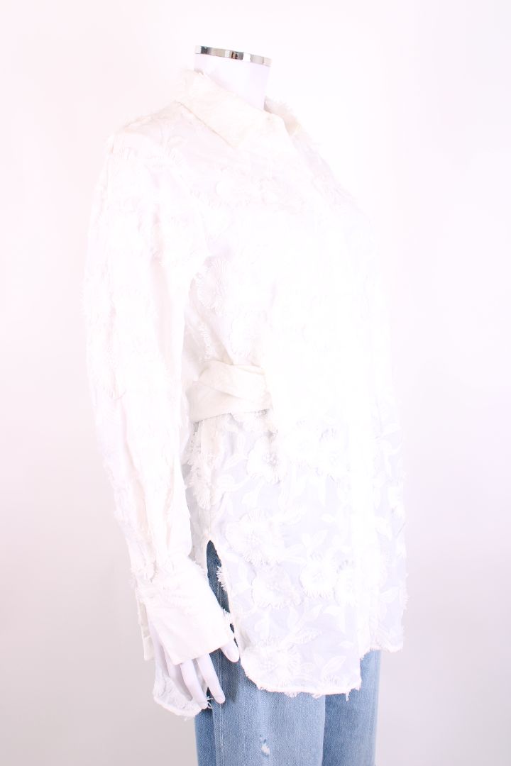 Natan L/S Floral Fringe Shirt Dress White 10
