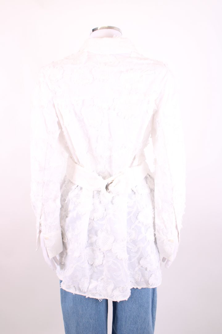 Natan L/S Floral Fringe Shirt Dress White 10