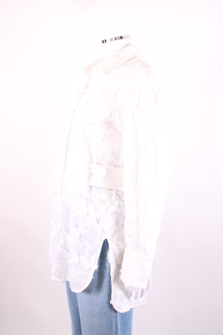 Natan L/S Floral Fringe Shirt Dress White 10