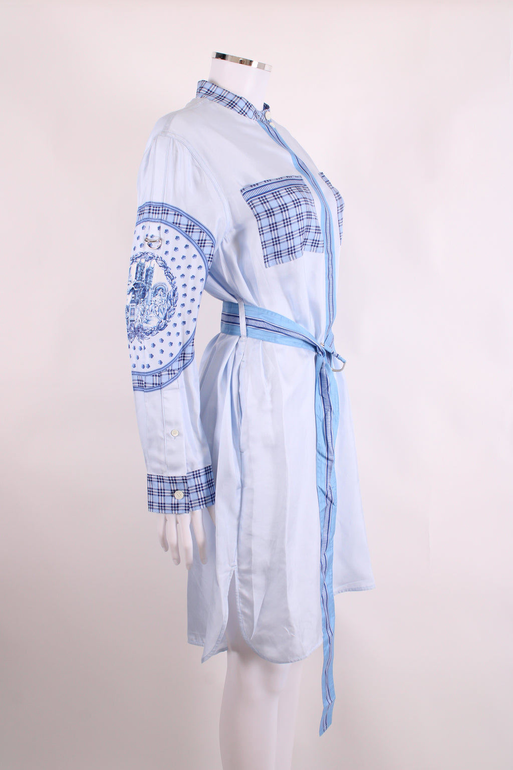 Burberry Monument Printed Satin Shirt Dress Blue 8
