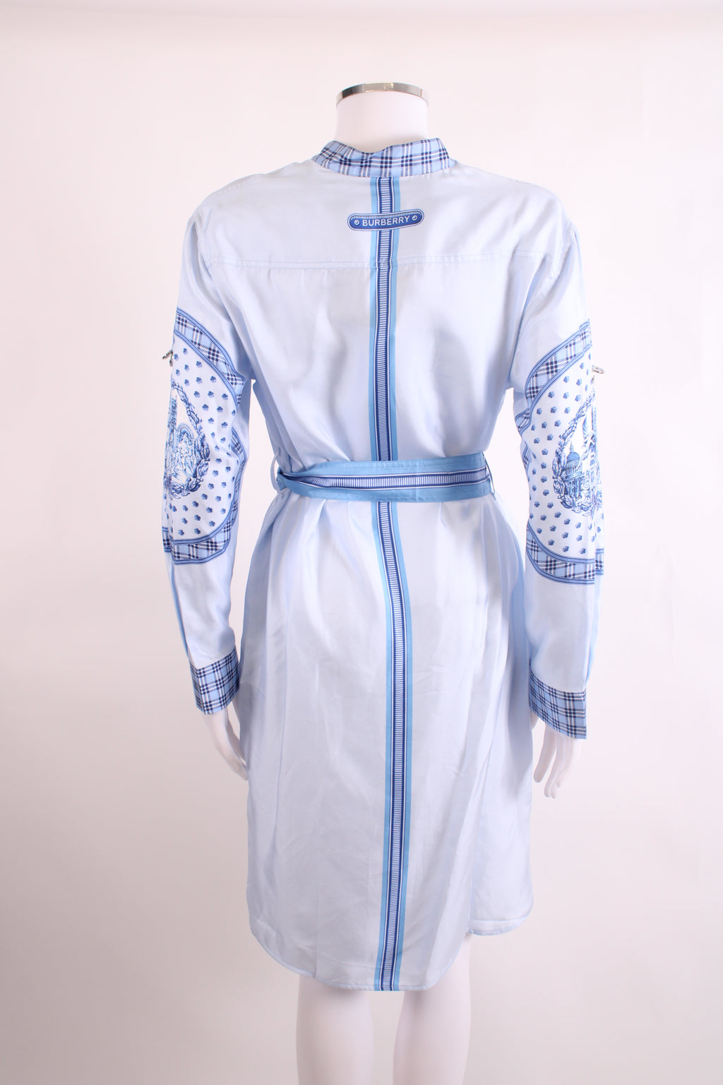 Burberry Monument Printed Satin Shirt Dress Blue 8
