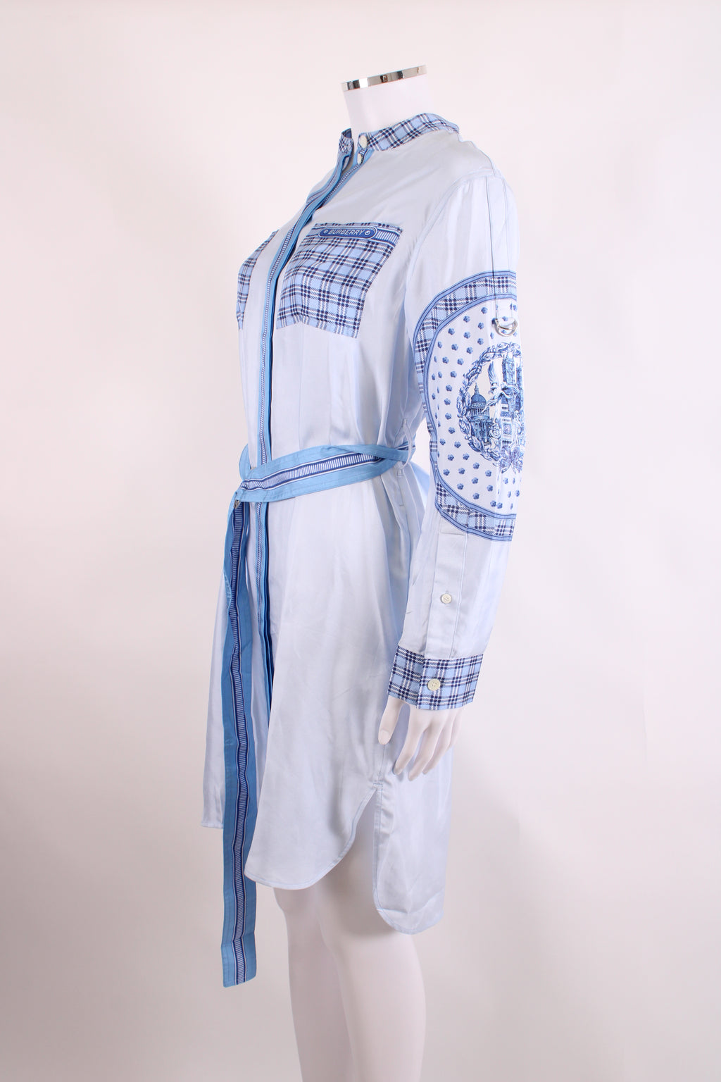 Burberry Monument Printed Satin Shirt Dress Blue 8