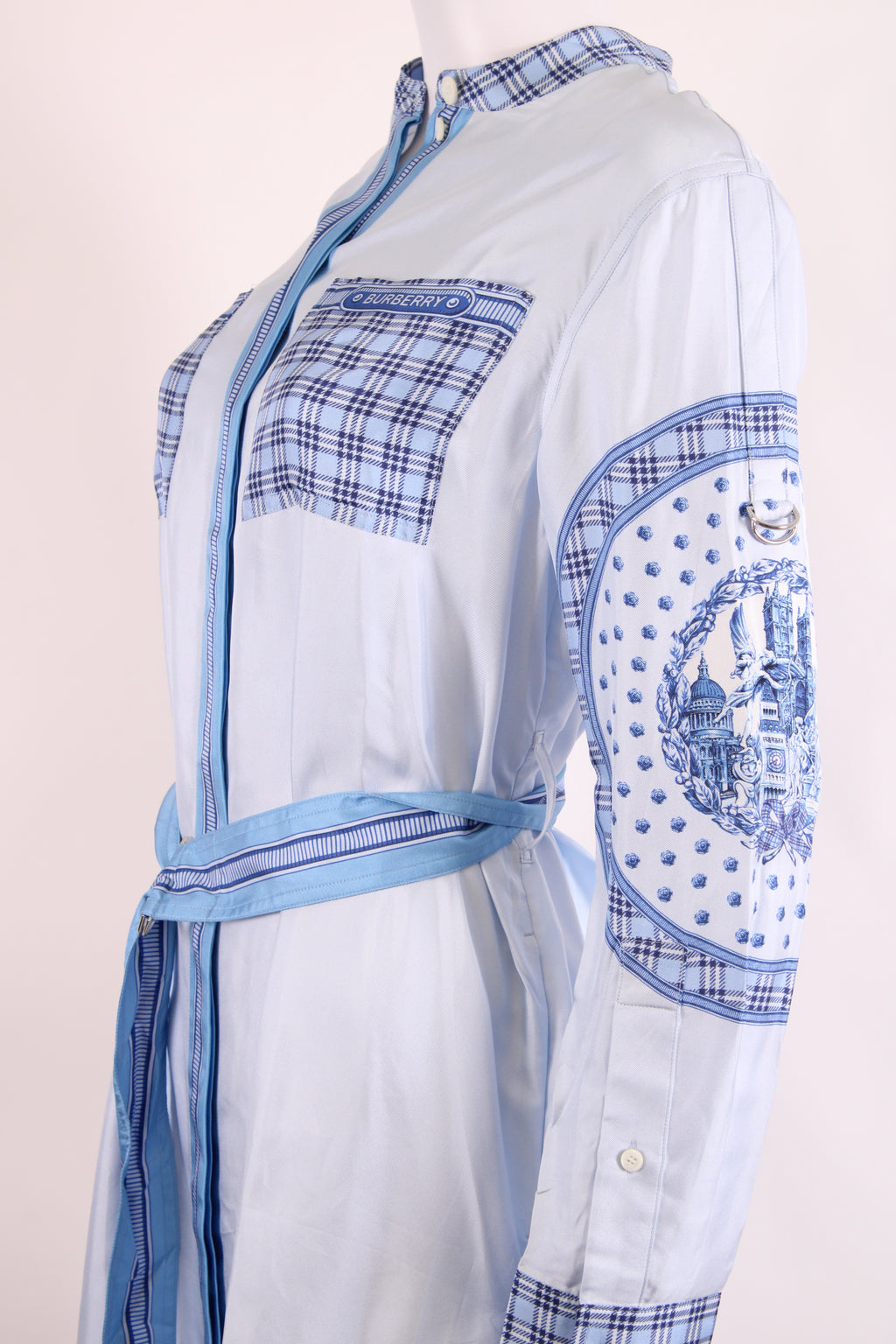 Burberry Monument Printed Satin Shirt Dress Blue 8