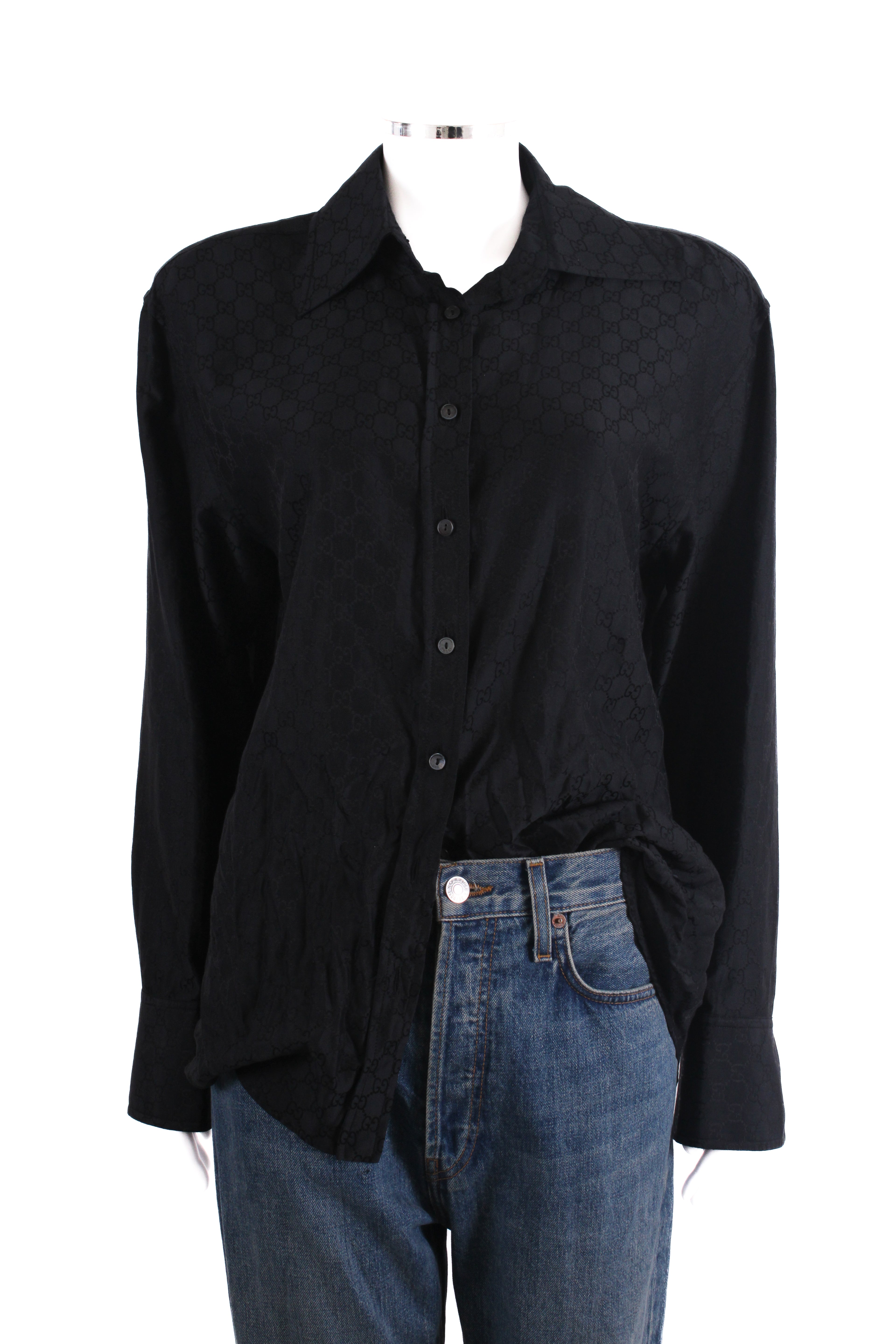 Gucci S/S 1998 Gucci by Tom Ford GG Monogram Shirt Black IT46