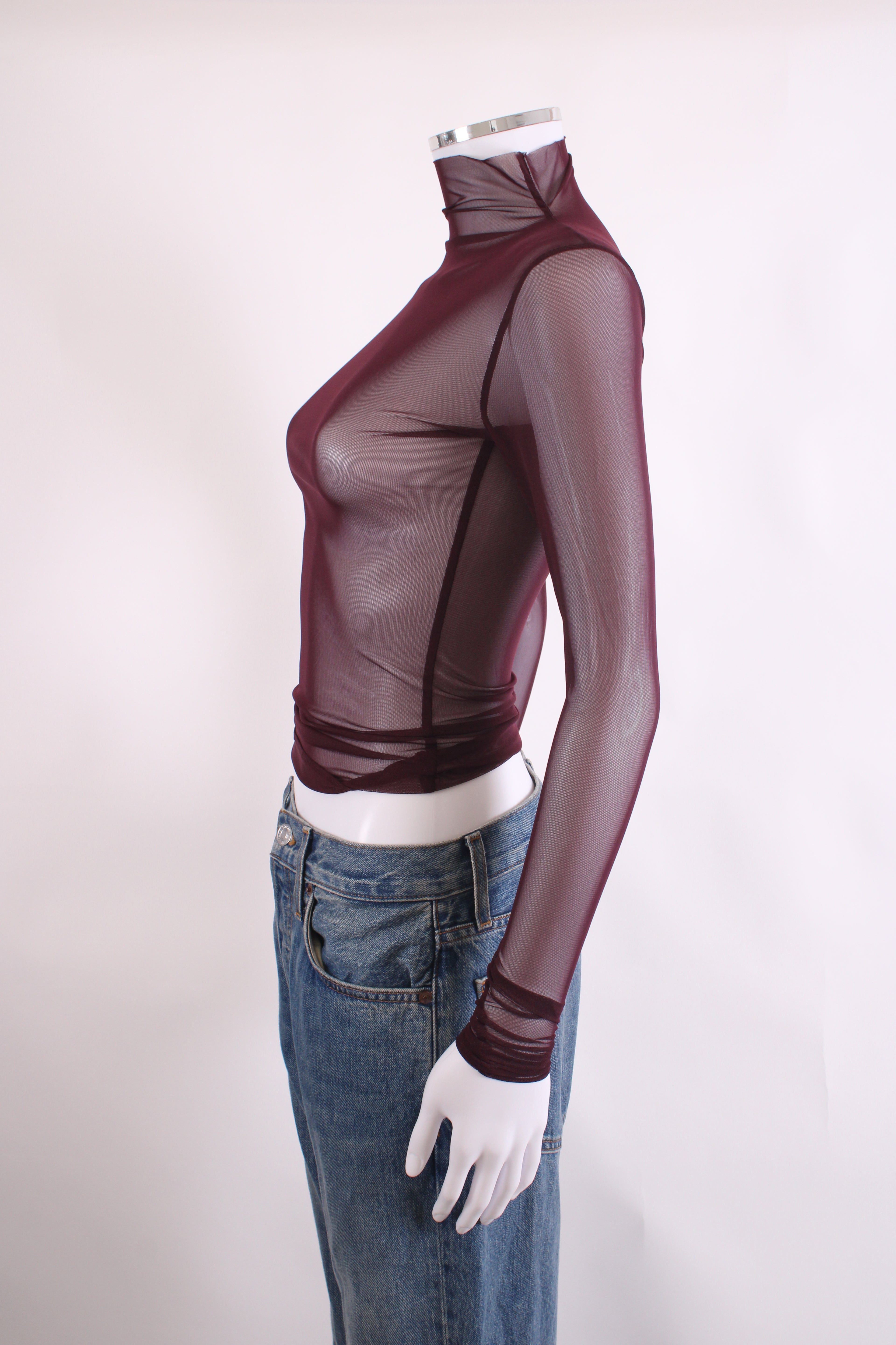 The Frankie Shop L/S Sheer Mesh Top Plum S