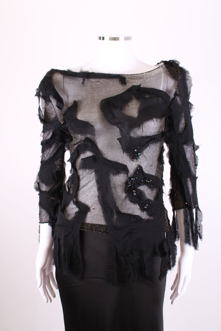 Roberto Cavalli L/S Mesh Ripped Top A/W 2001 Black/ Gold XS