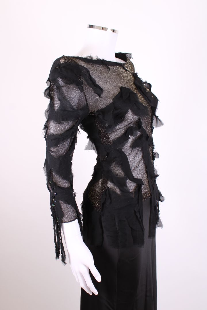 Roberto Cavalli L/S Mesh Ripped Top A/W 2001 Black/ Gold XS