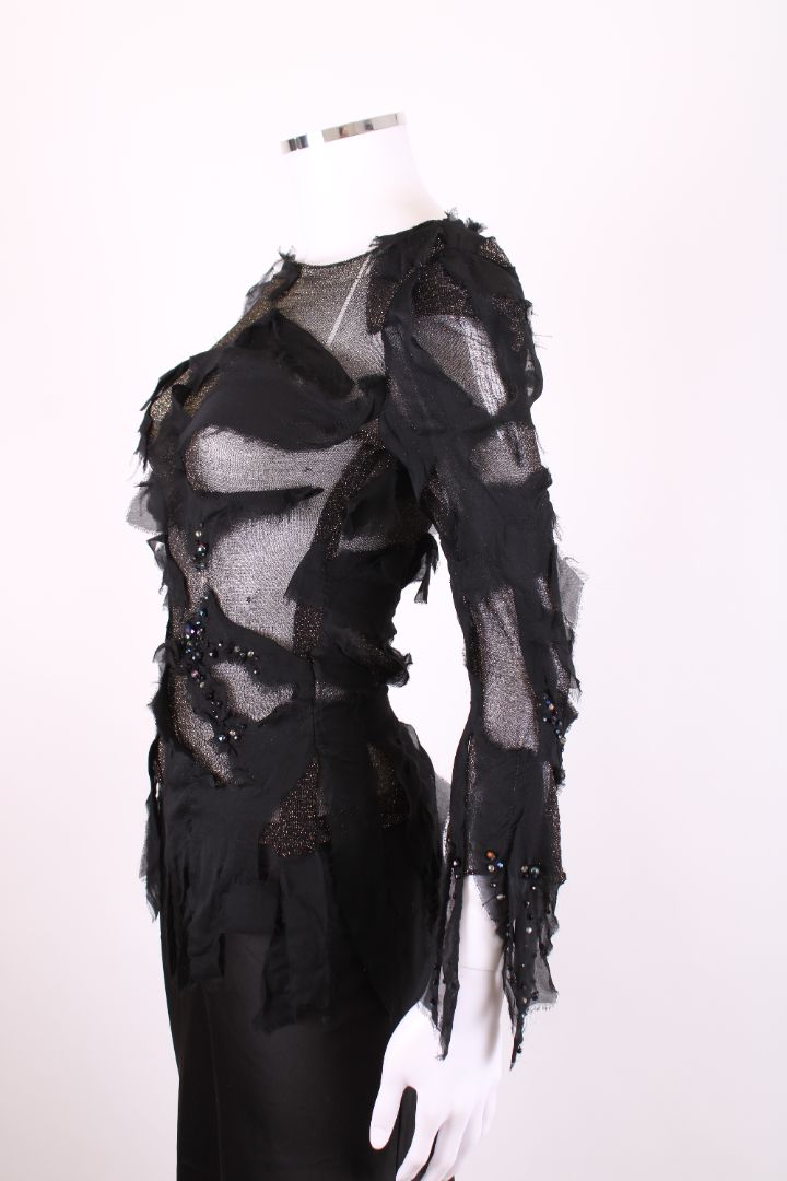 Roberto Cavalli L/S Mesh Ripped Top A/W 2001 Black/ Gold XS