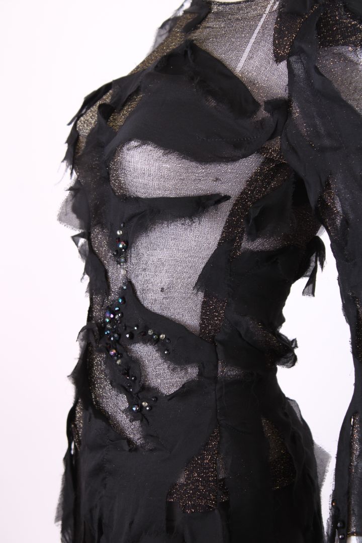 Roberto Cavalli L/S Mesh Ripped Top A/W 2001 Black/ Gold XS