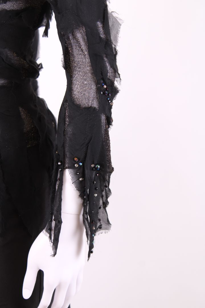 Roberto Cavalli L/S Mesh Ripped Top A/W 2001 Black/ Gold XS