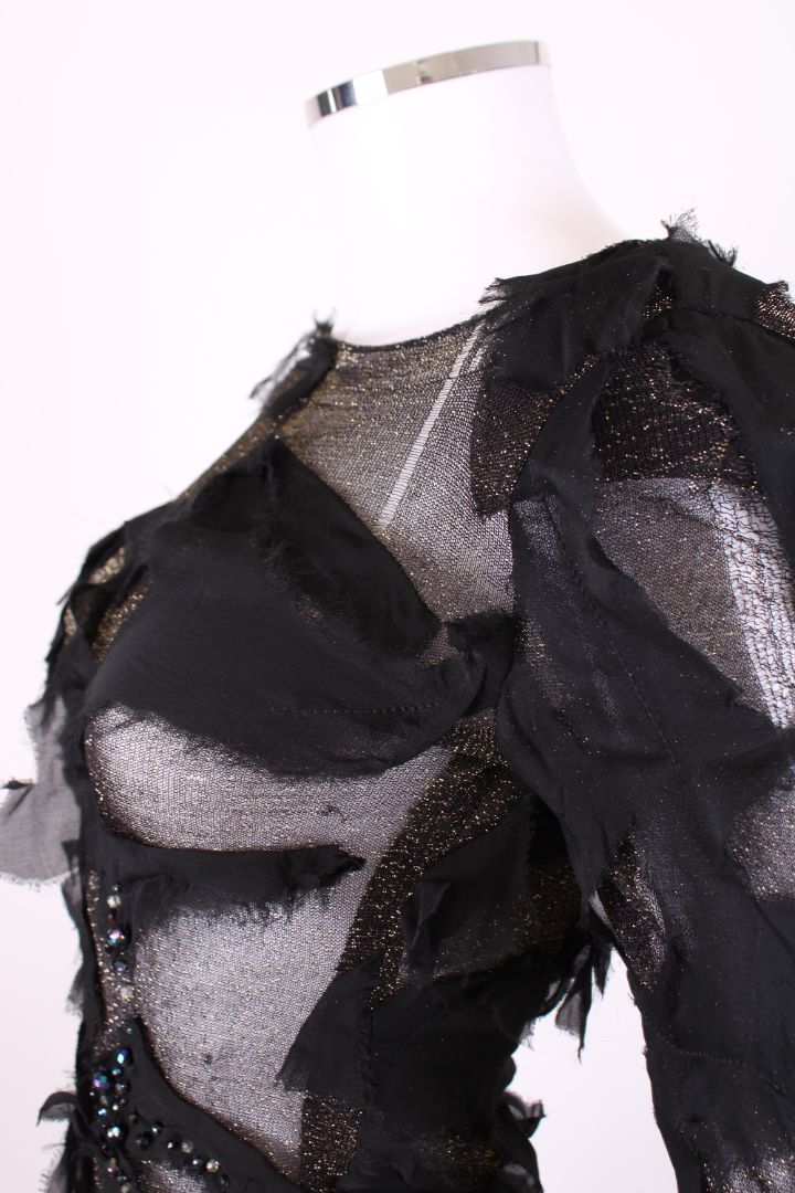 Roberto Cavalli L/S Mesh Ripped Top A/W 2001 Black/ Gold XS