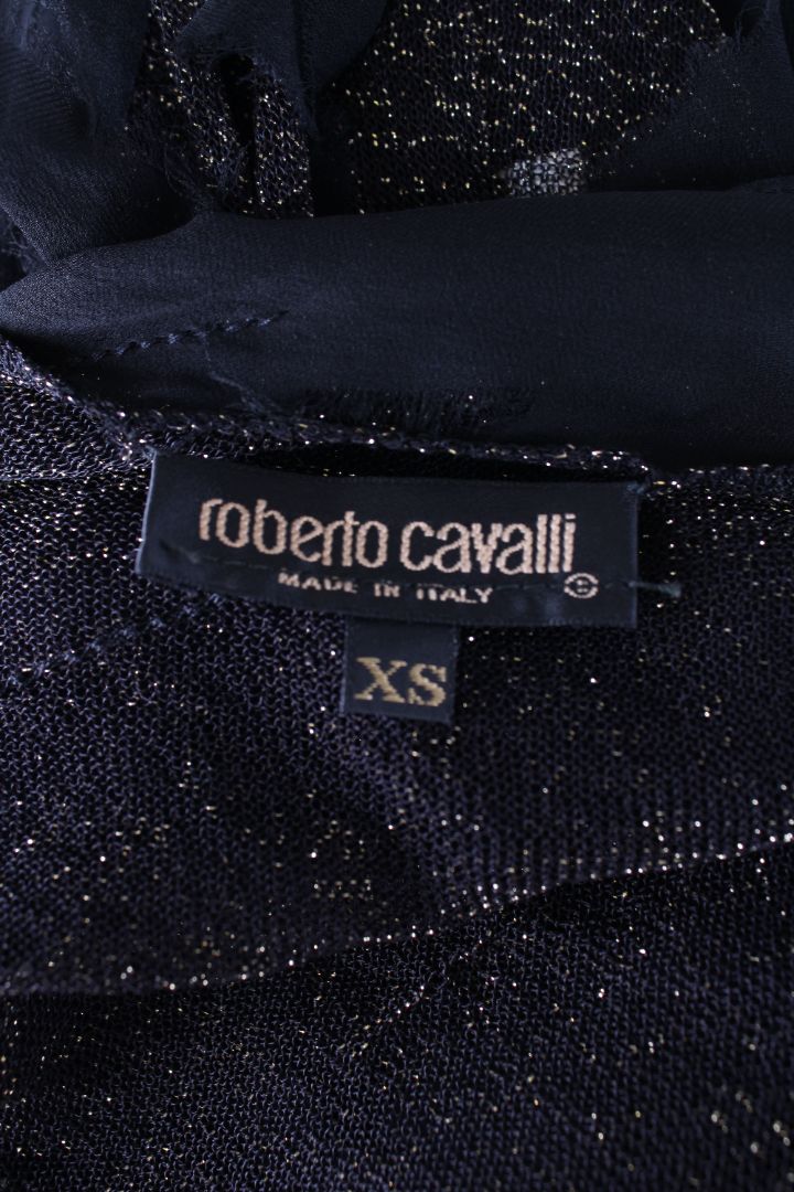 Roberto Cavalli L/S Mesh Ripped Top A/W 2001 Black/ Gold XS