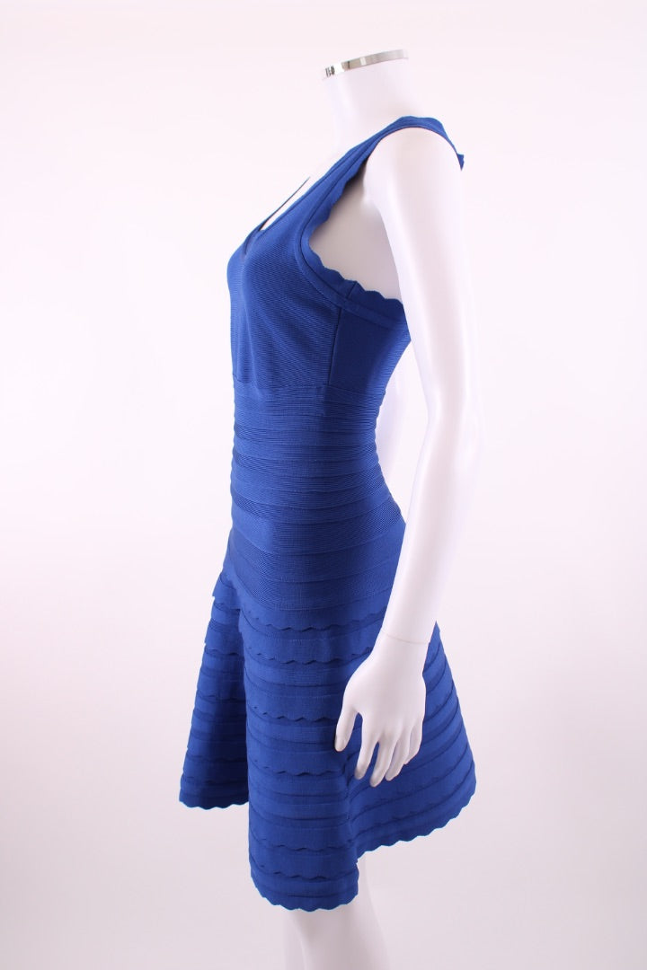Herve Leger S/S Fit & Flare Bandage Dress Blue S