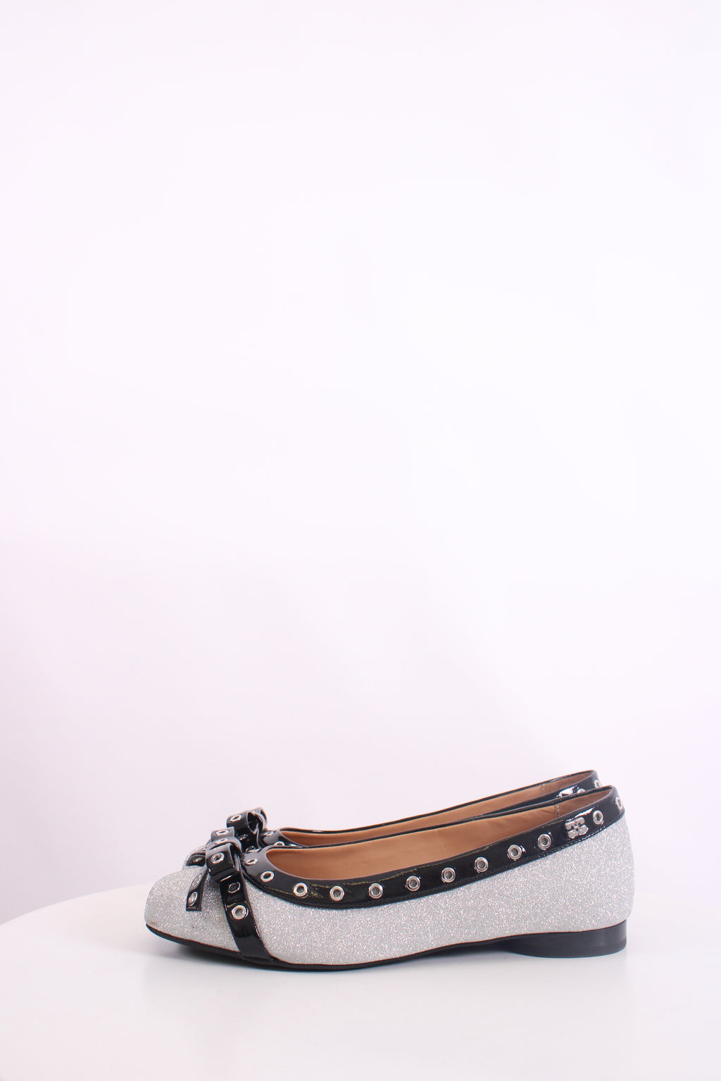 Ganni Glitter Ballet Flats Silver/ Black 38
