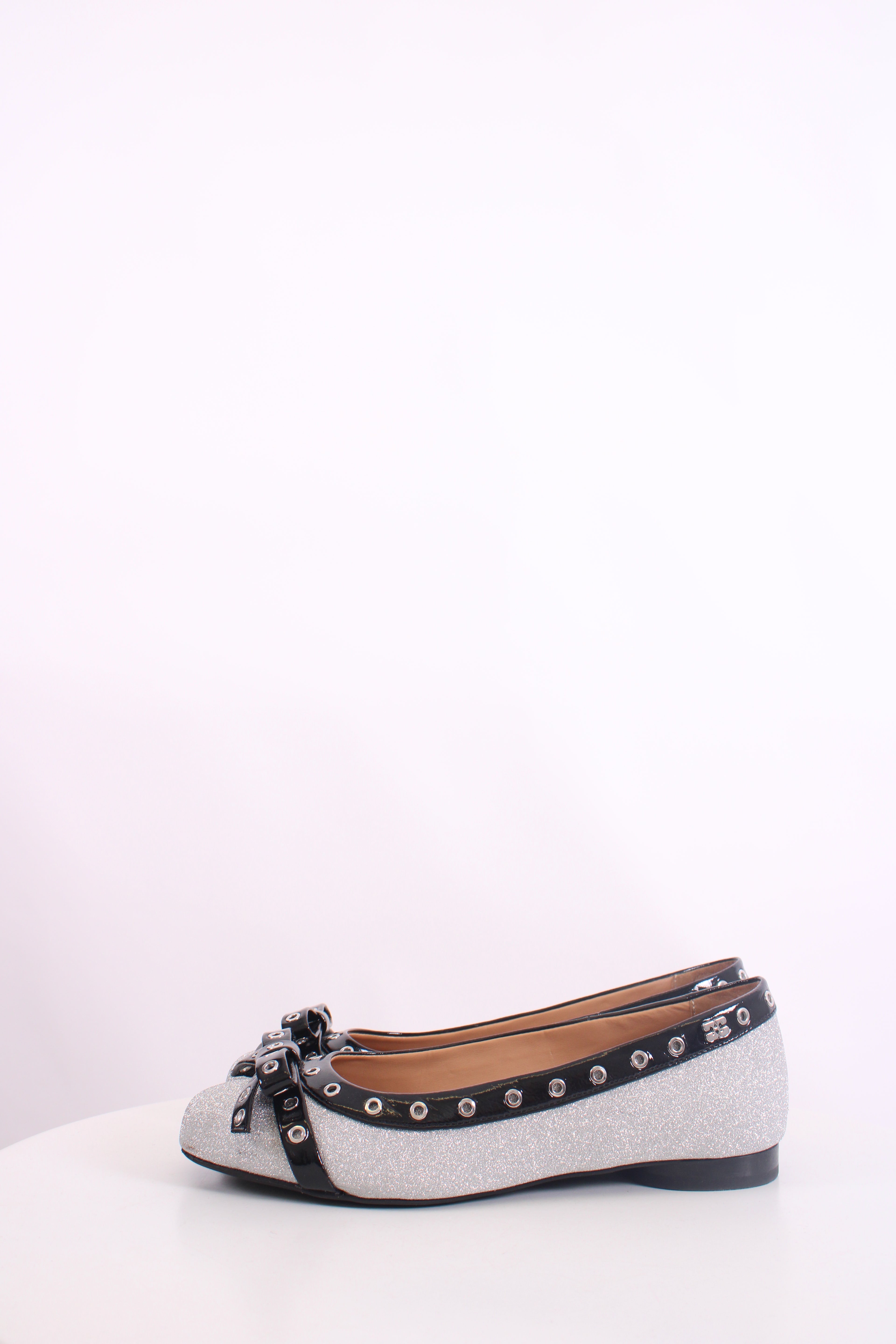 Ganni Glitter Ballet Flats Silver/ Black 38