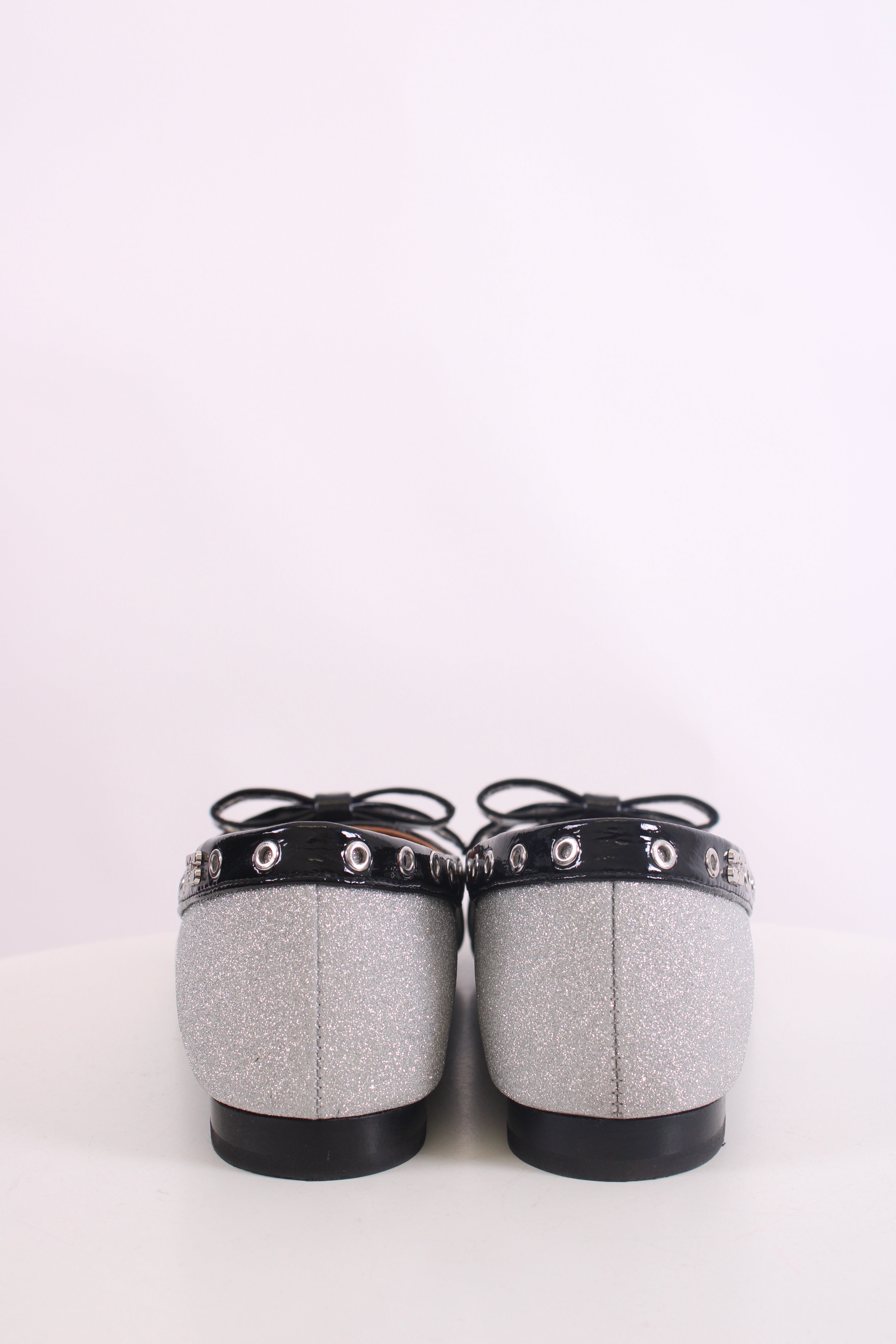 Ganni Glitter Ballet Flats Silver/ Black 38