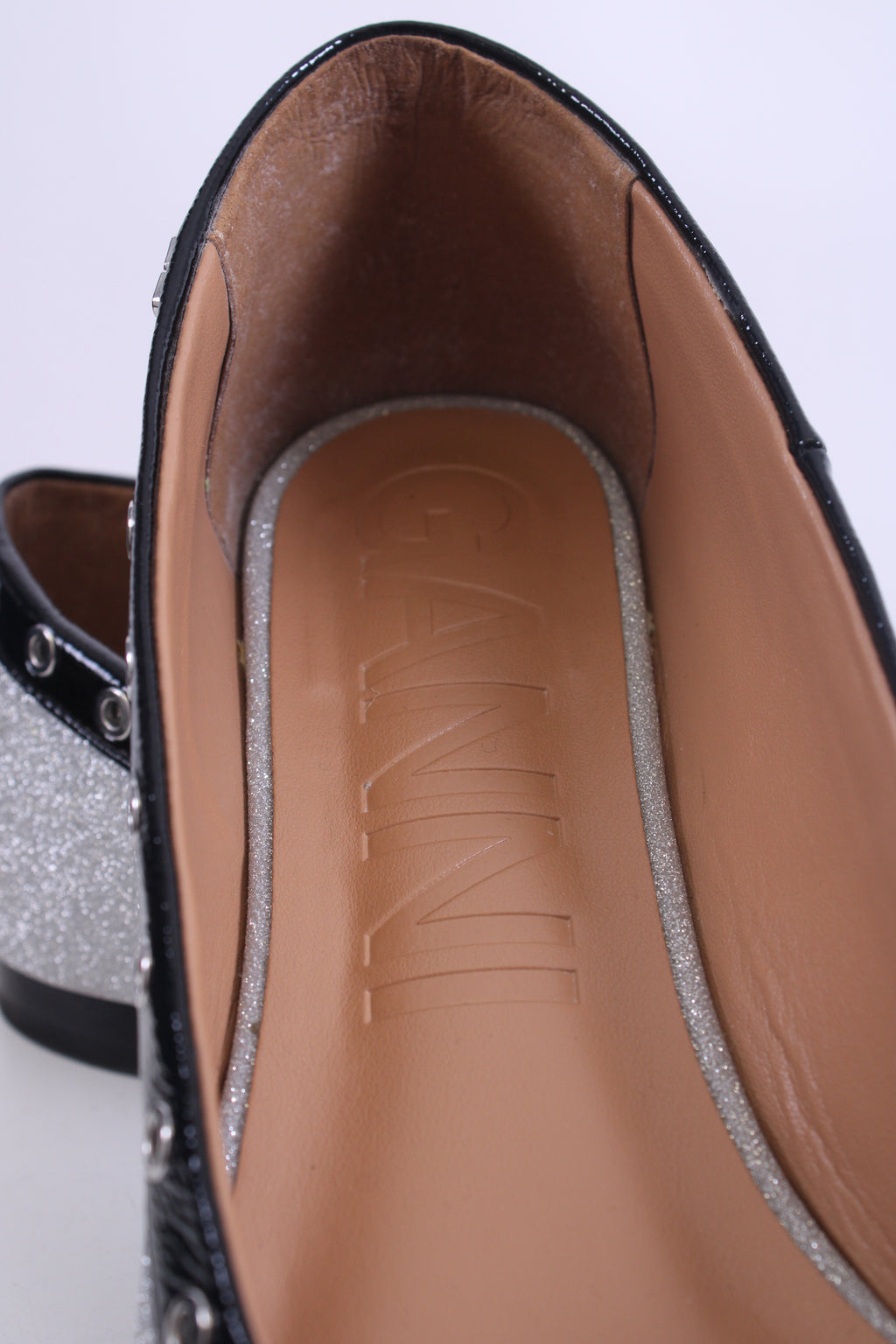 Ganni Glitter Ballet Flats Silver/ Black 38