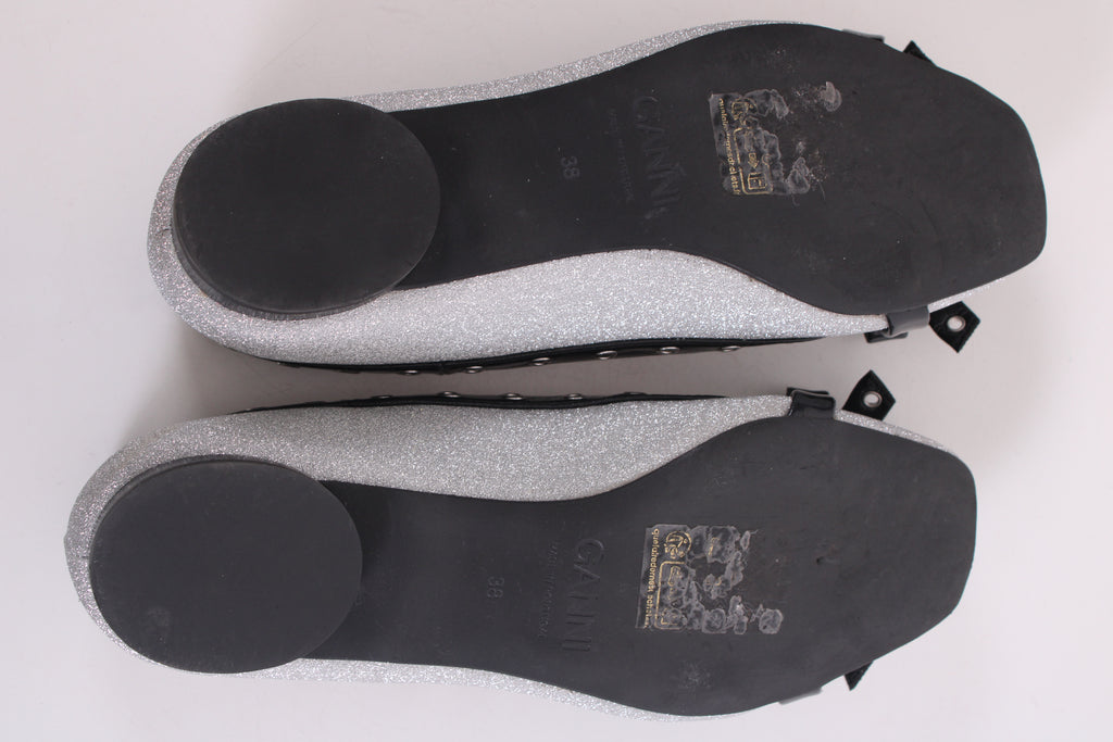 Ganni Glitter Ballet Flats Silver/ Black 38