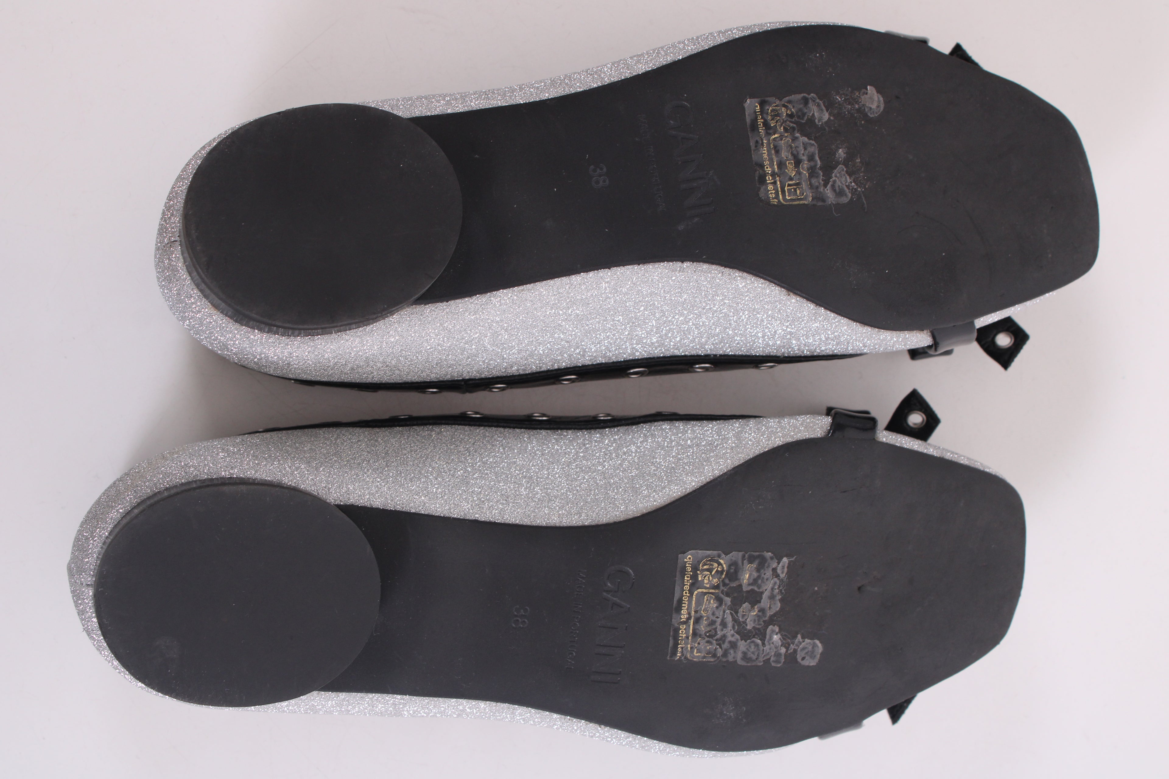 Ganni Glitter Ballet Flats Silver/ Black 38
