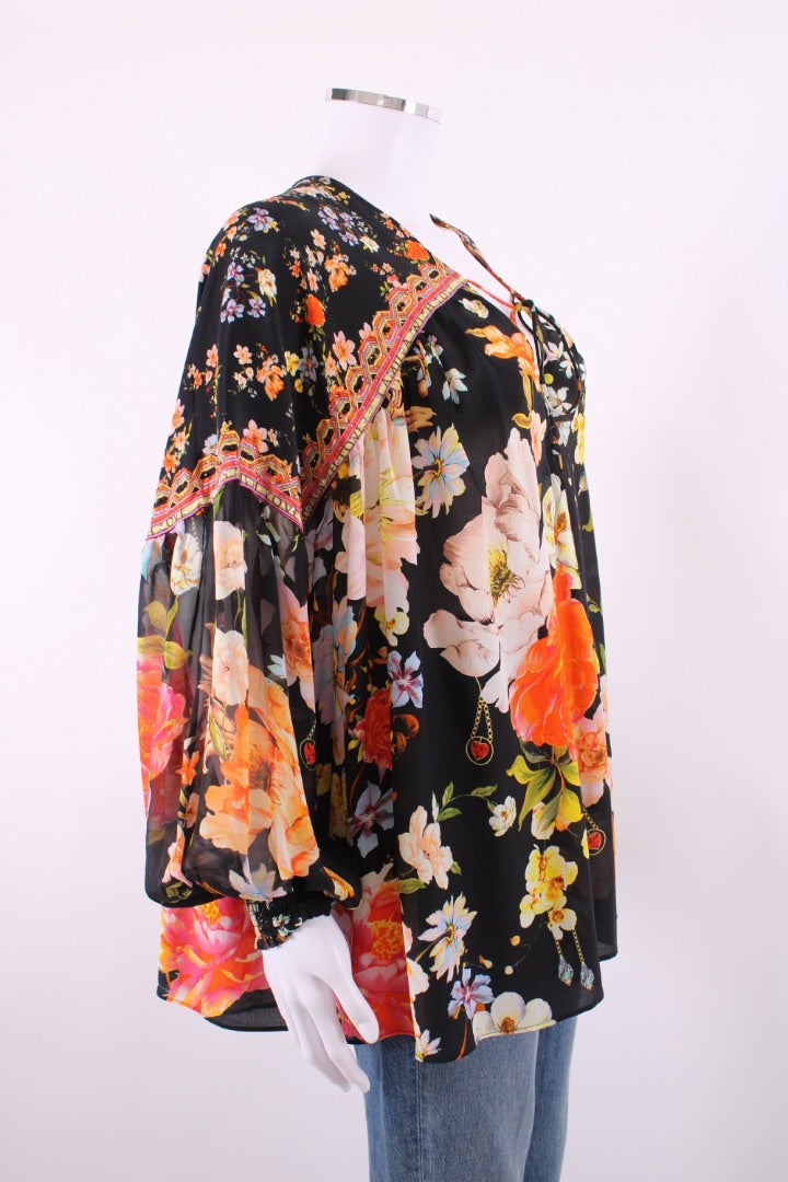 Camilla L/S Floral Blouse Black/ Orange O/S