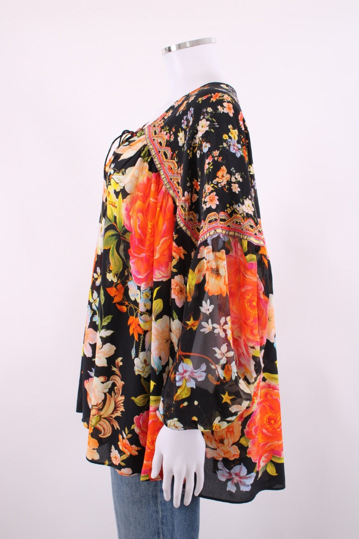 Camilla L/S Floral Blouse Black/ Orange O/S
