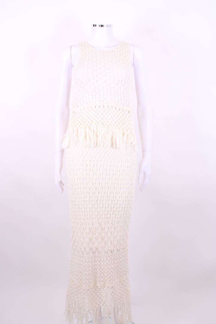 Polo Ralph Lauren S/S Crochet Fringe Skirt Co-Ord White S