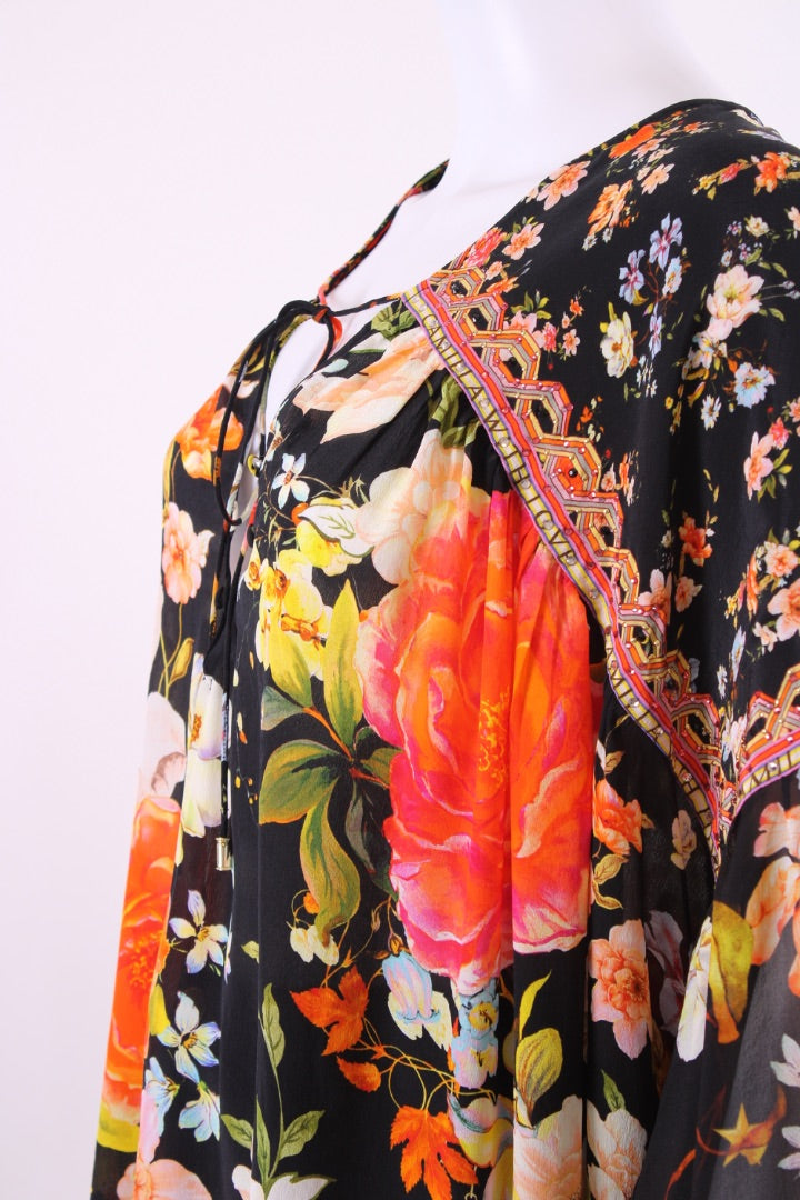 Camilla L/S Floral Blouse Black/ Orange O/S
