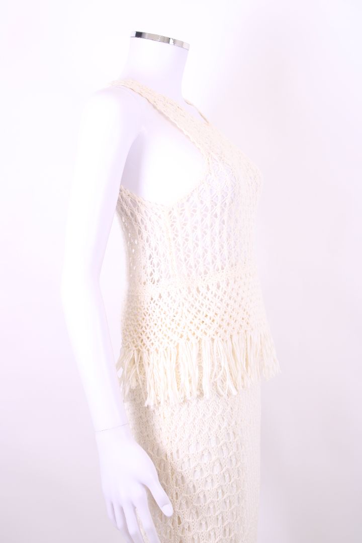 Polo Ralph Lauren S/S Crochet Fringe Skirt Co-Ord White S