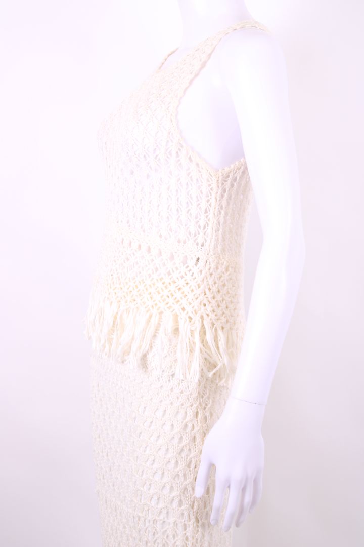 Polo Ralph Lauren S/S Crochet Fringe Skirt Co-Ord White S