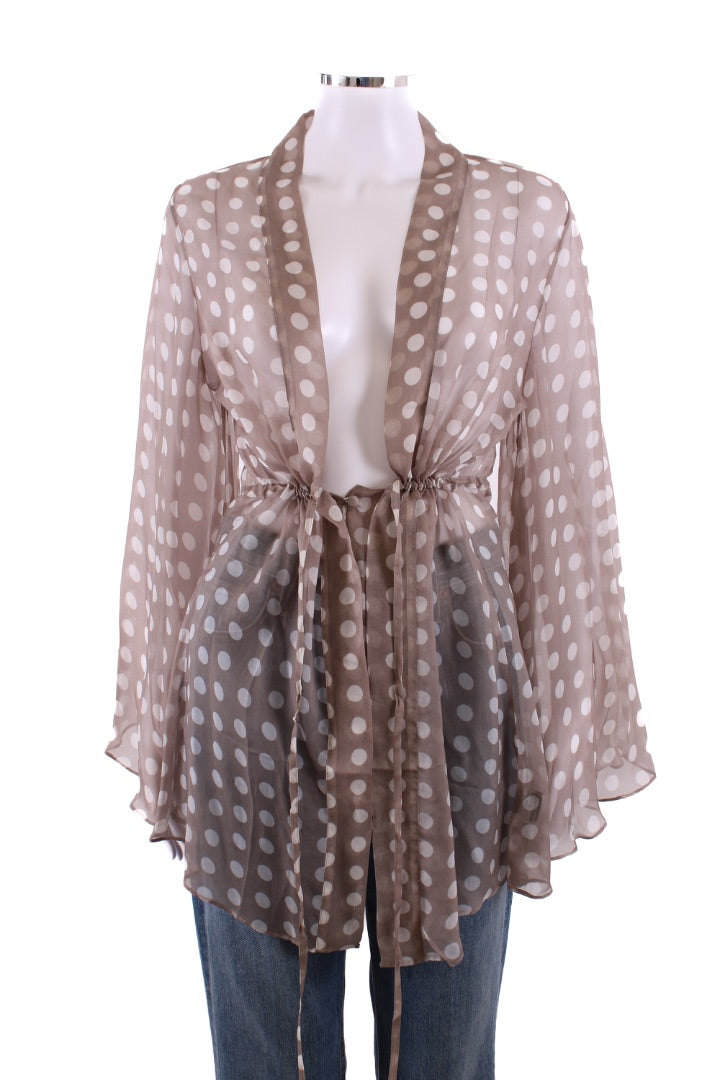 Alexandra Miro L/S Sheer Polka Dot Blouse Grey/ White M
