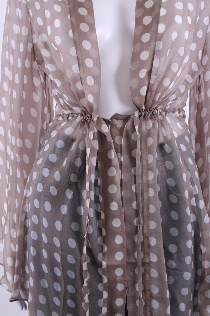 Alexandra Miro L/S Sheer Polka Dot Blouse Grey/ White M