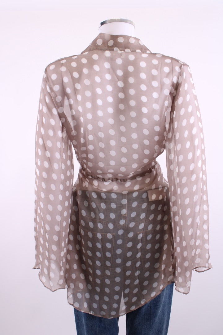 Alexandra Miro L/S Sheer Polka Dot Blouse Grey/ White M