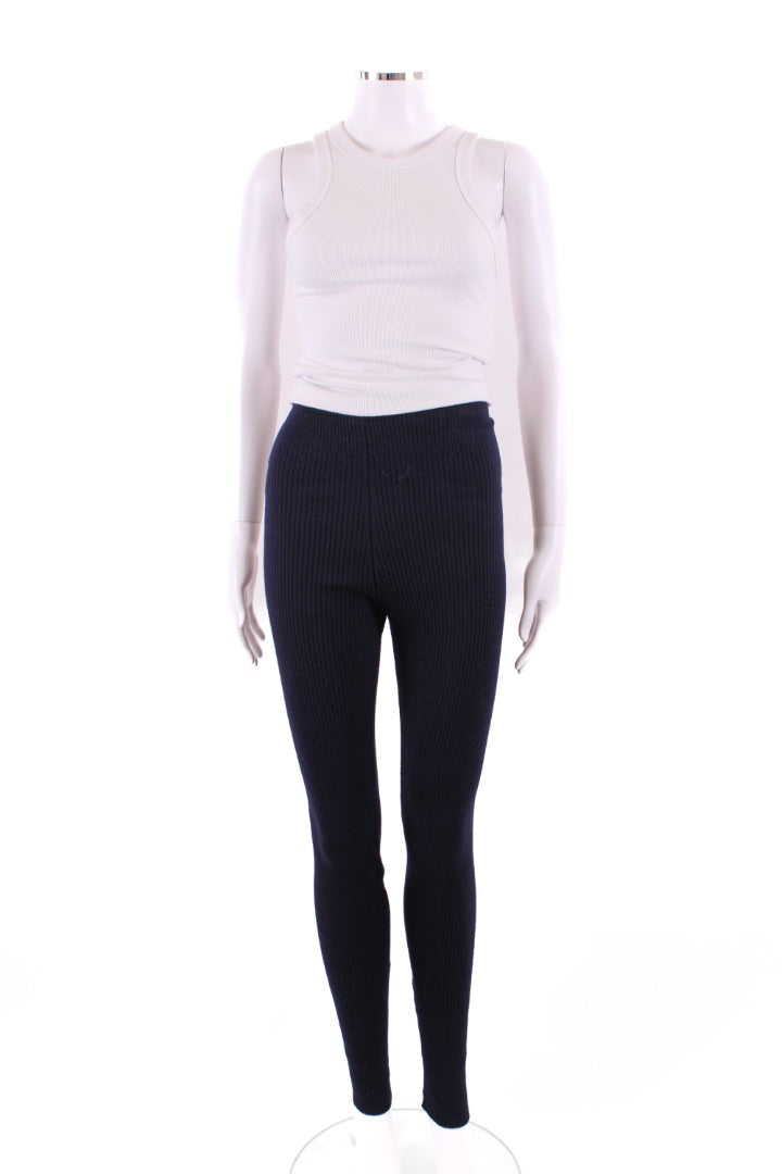 Jil Sander Rib Knit Zip Ankle Leggings Navy XS