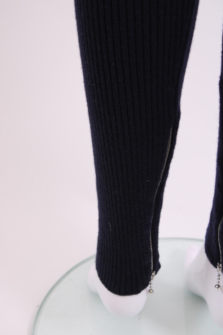 Jil Sander Rib Knit Zip Ankle Leggings Navy XS