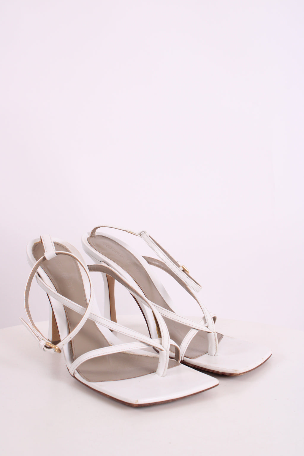 Bottega Veneta Strappy Square Toe Heels White 37