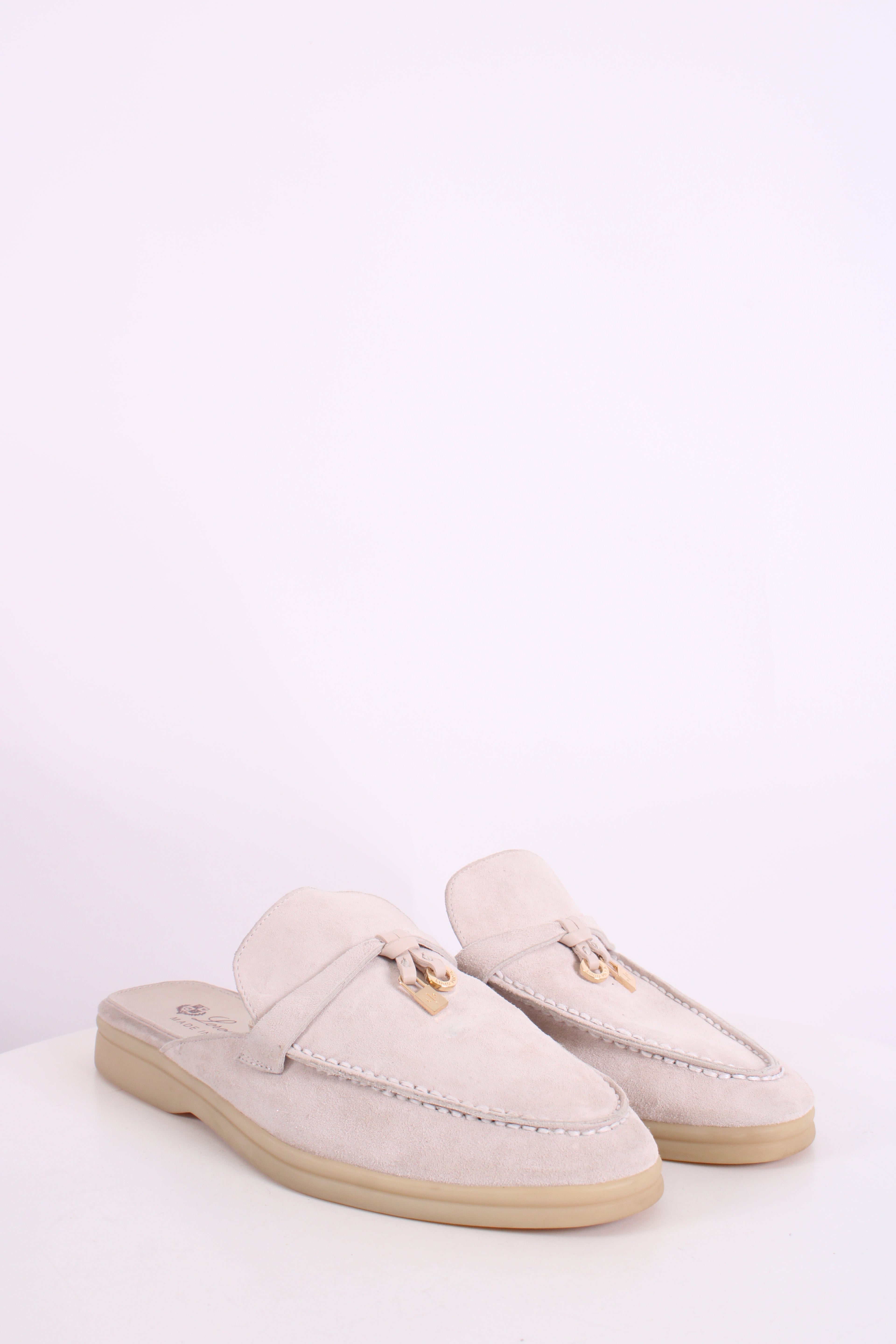 Loro Piana Babouche Charms Suede Mules Beige 37