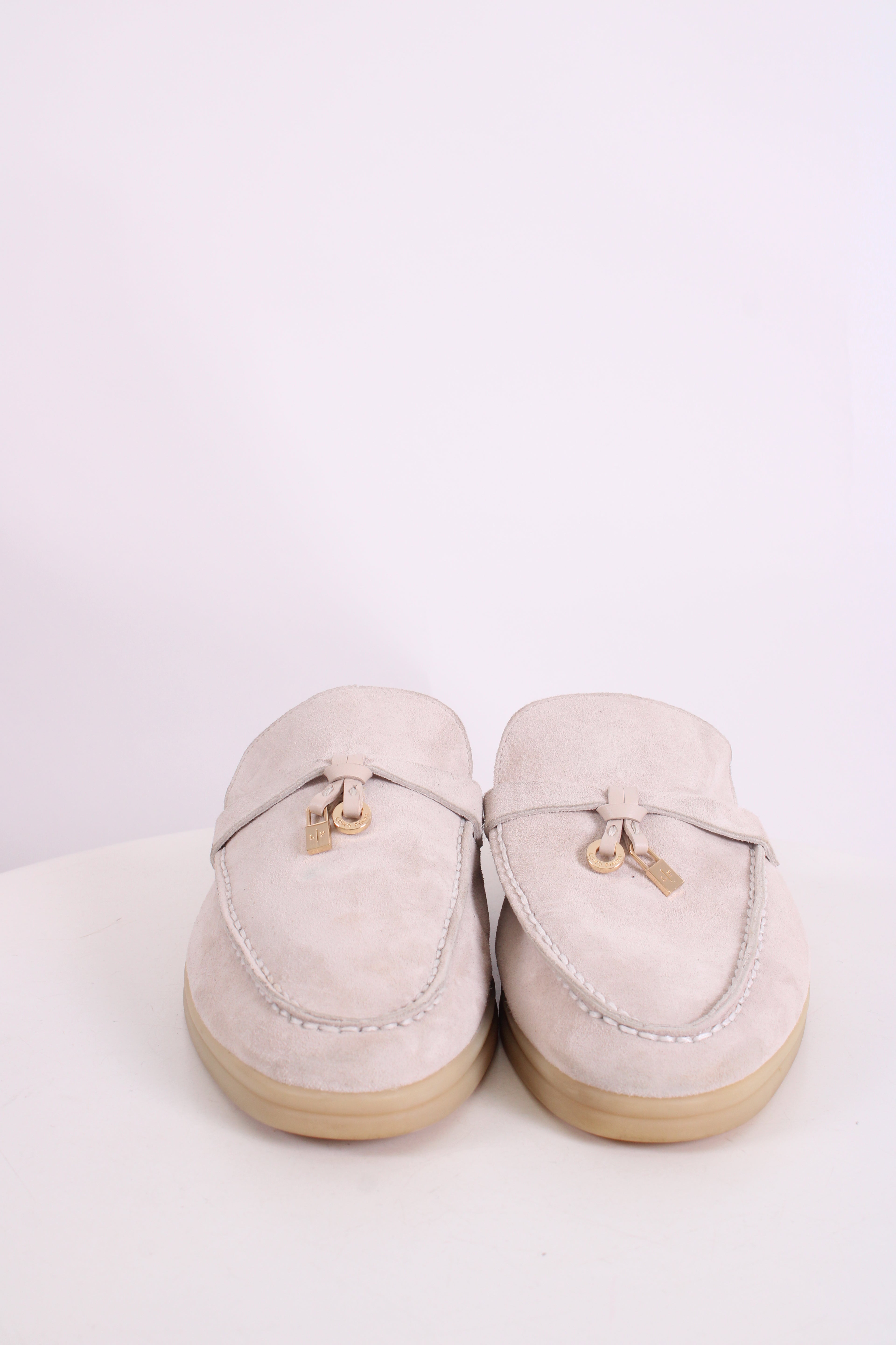 Loro Piana Babouche Charms Suede Mules Beige 37