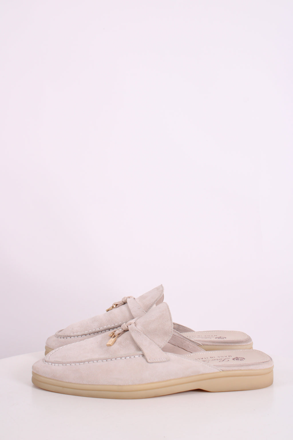 Loro Piana Babouche Charms Suede Mules Beige 37