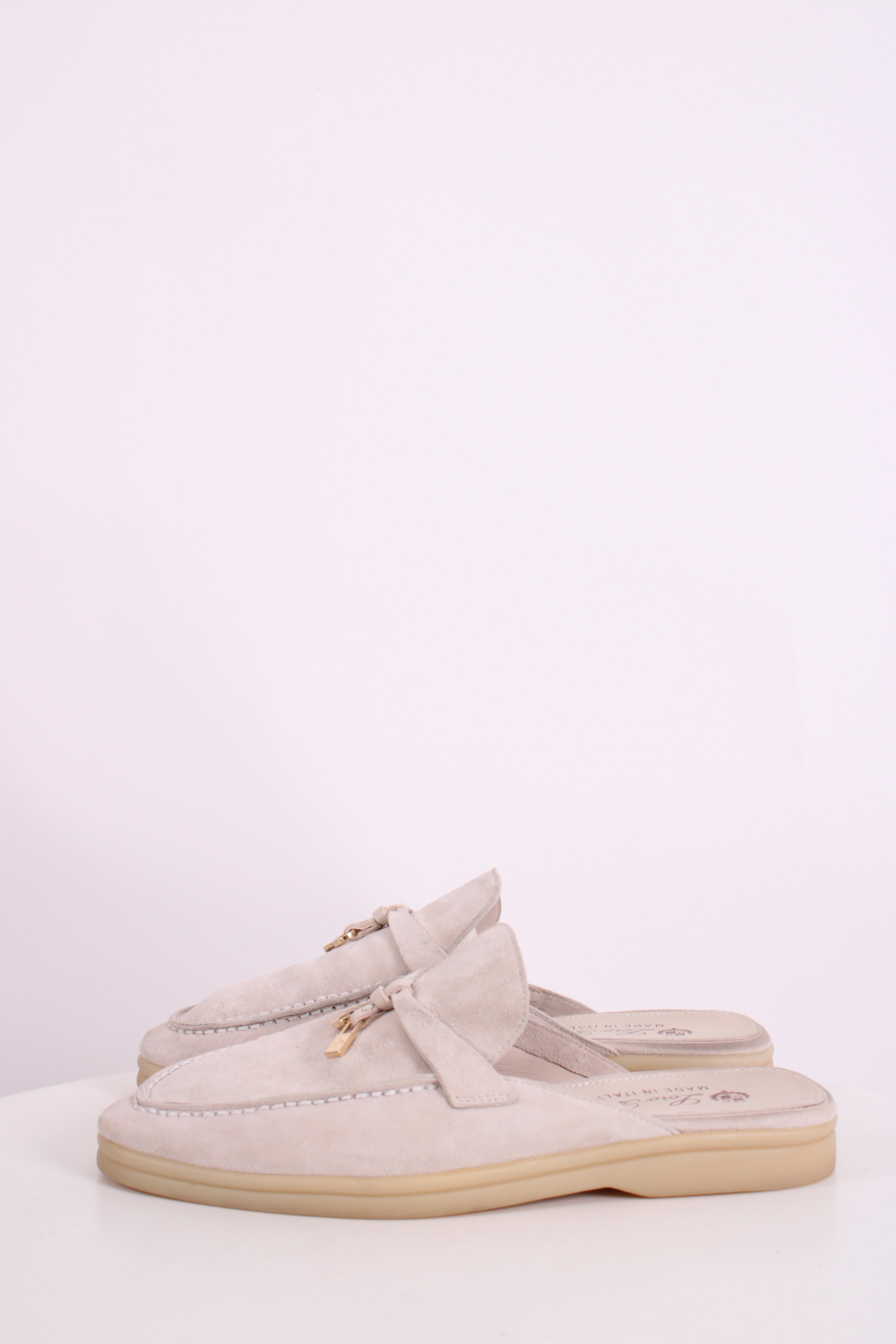 Loro Piana Babouche Charms Suede Mules Beige 37