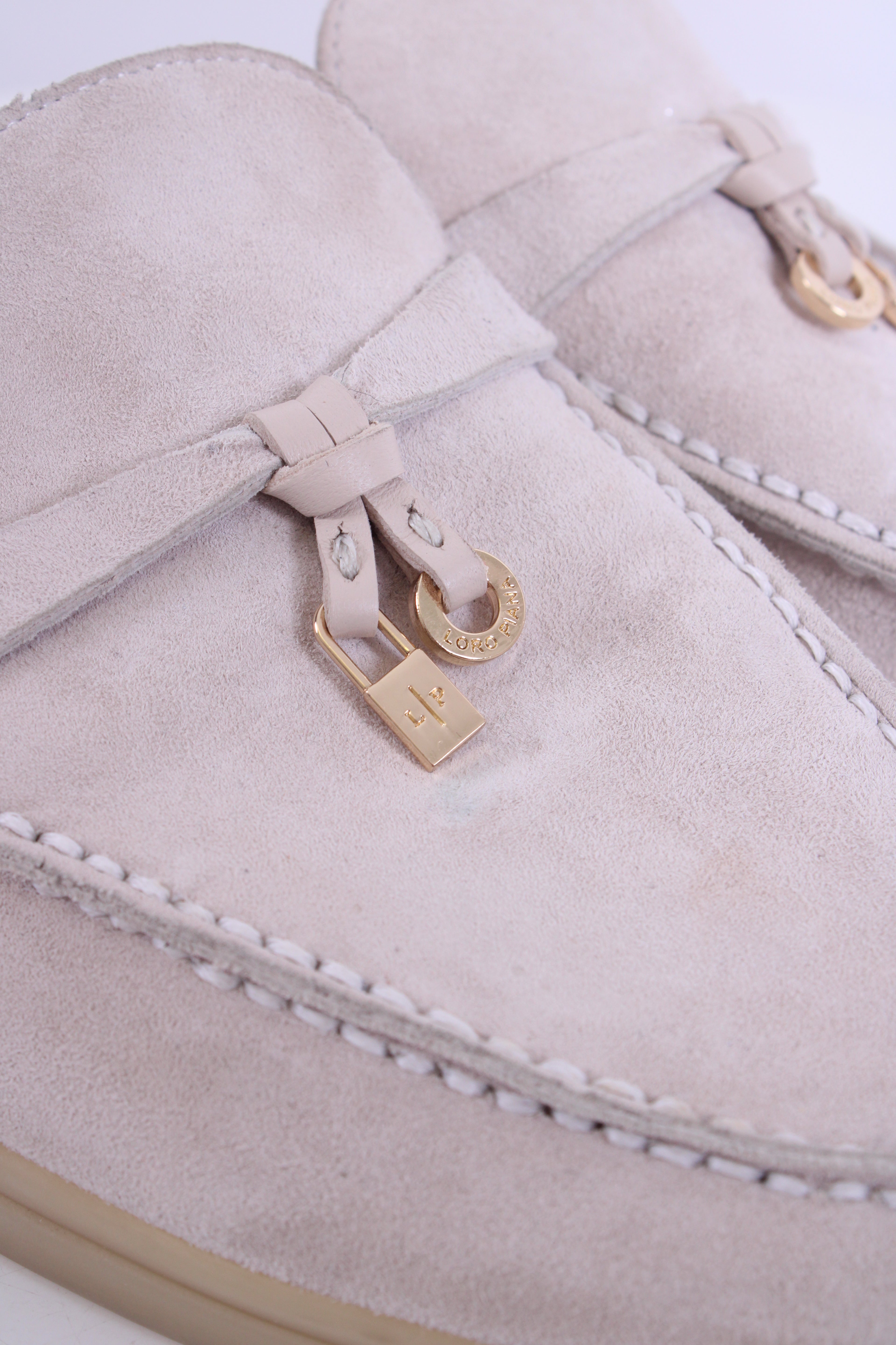Loro Piana Babouche Charms Suede Mules Beige 37