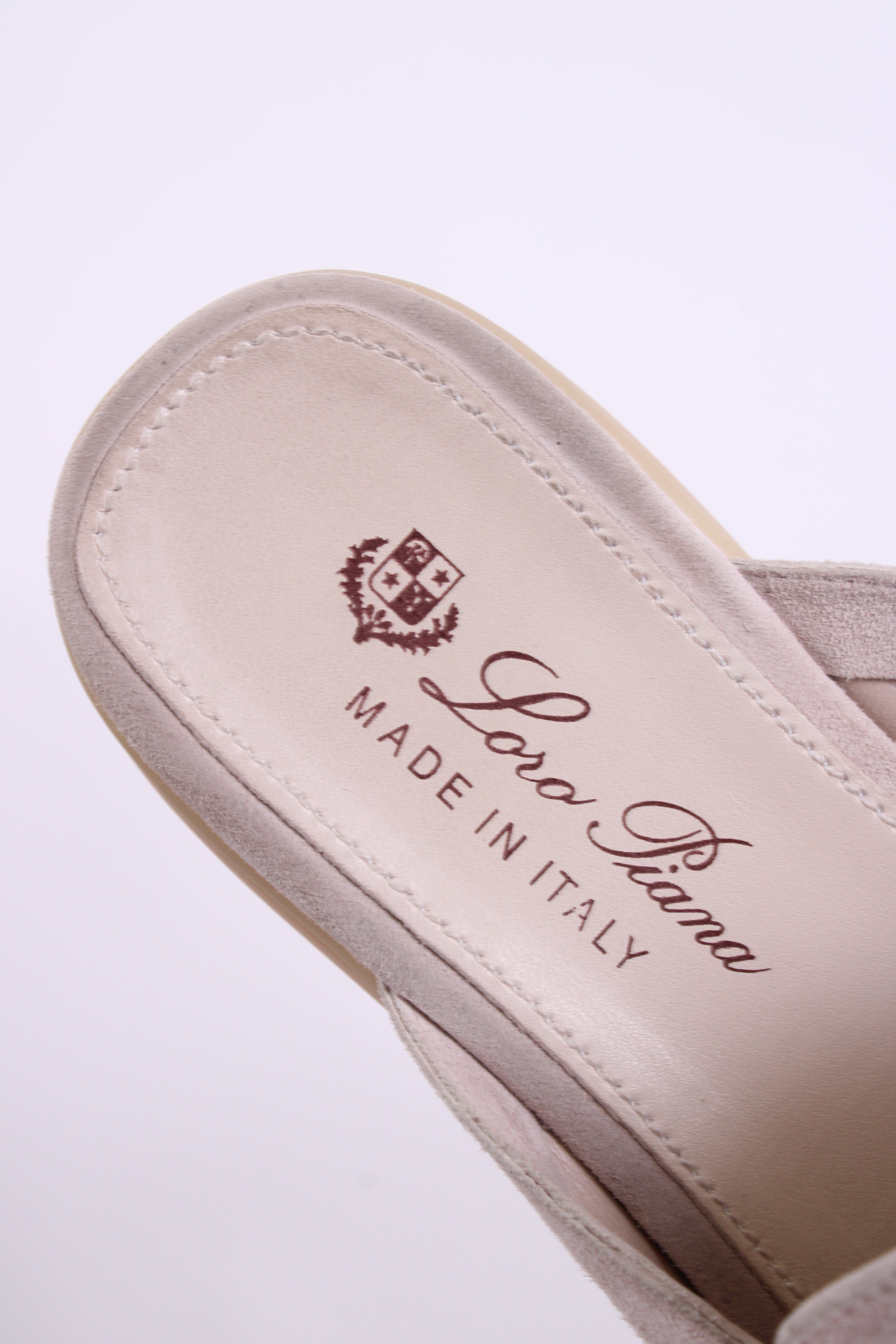 Loro Piana Babouche Charms Suede Mules Beige 37
