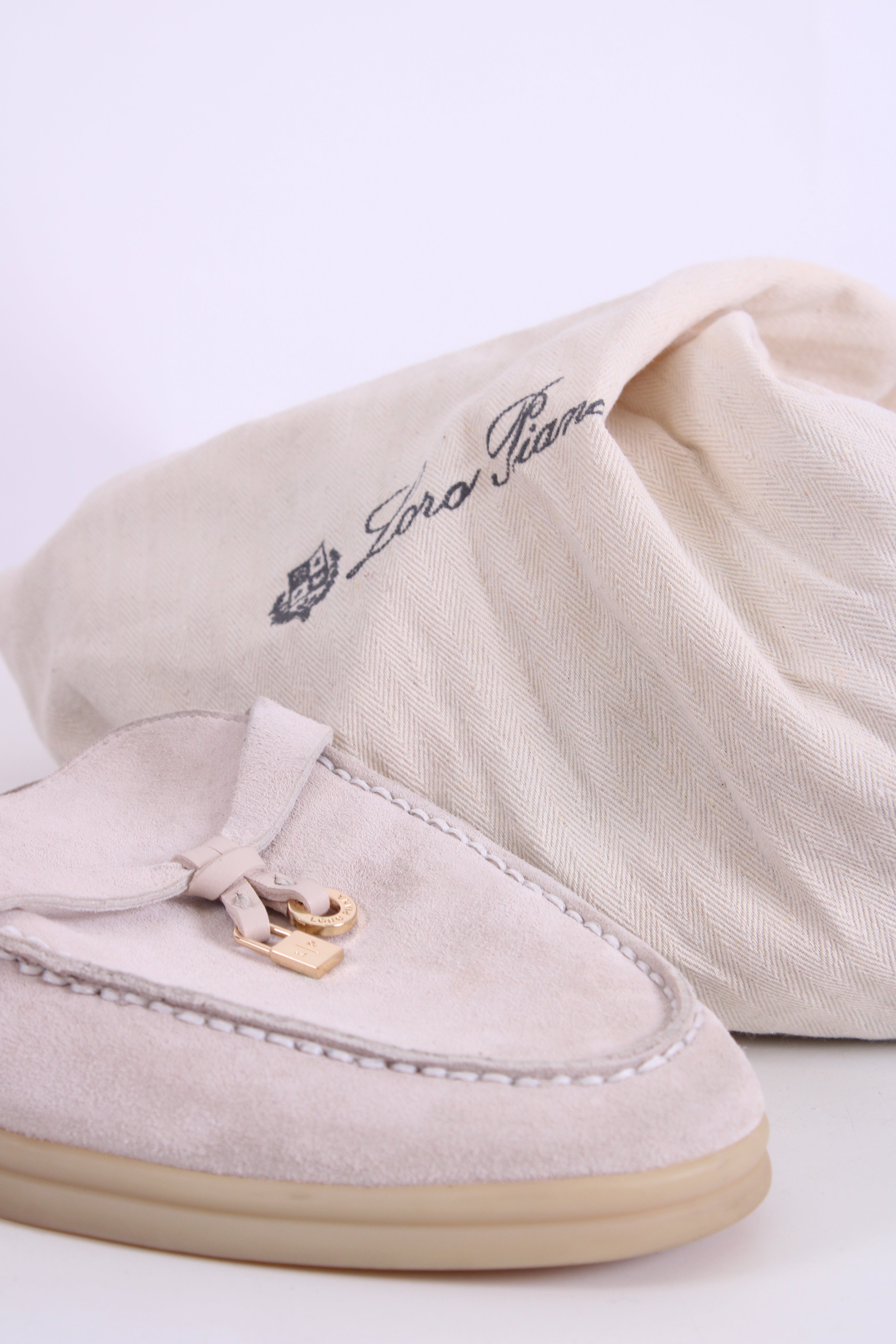 Loro Piana Babouche Charms Suede Mules Beige 37