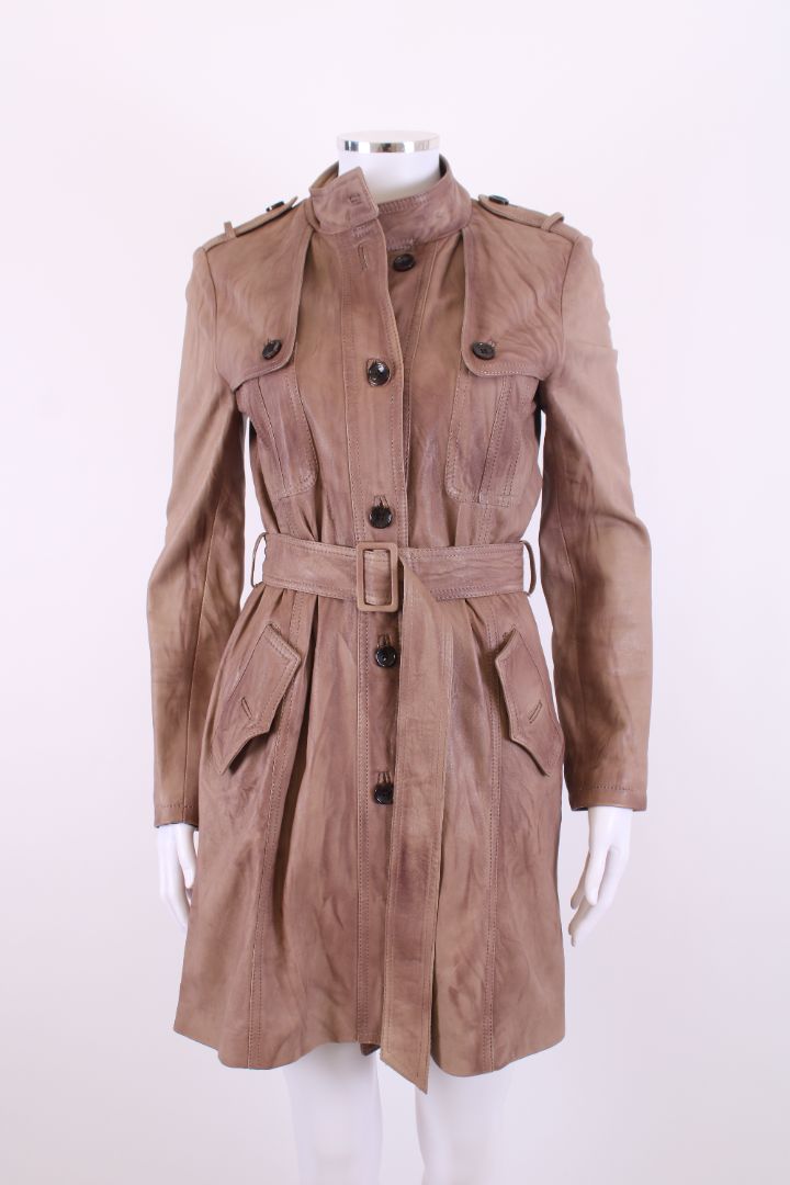 Sword 6644 Leather Trench Coat Beige S