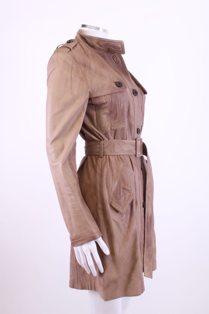 Sword 6644 Leather Trench Coat Beige S