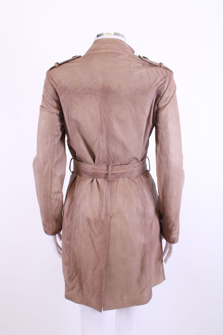 Sword 6644 Leather Trench Coat Beige S