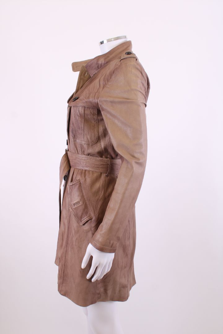 Sword 6644 Leather Trench Coat Beige S