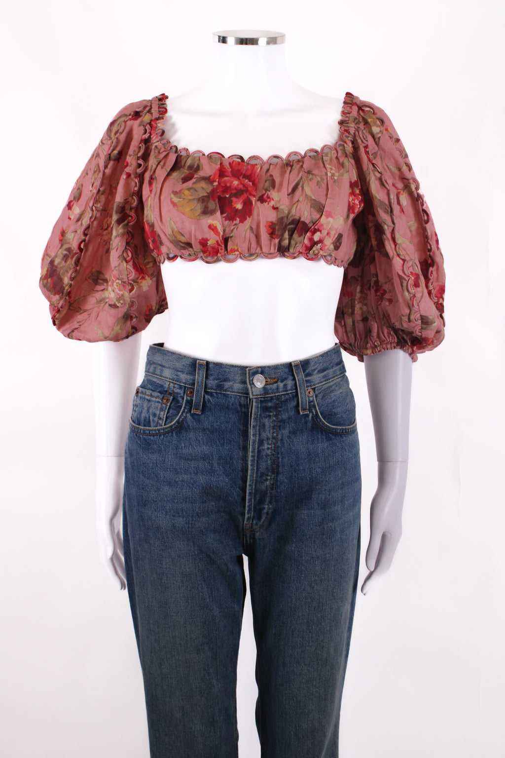 Zimmermann L/S Floral Crop Top Pink/ Red 12