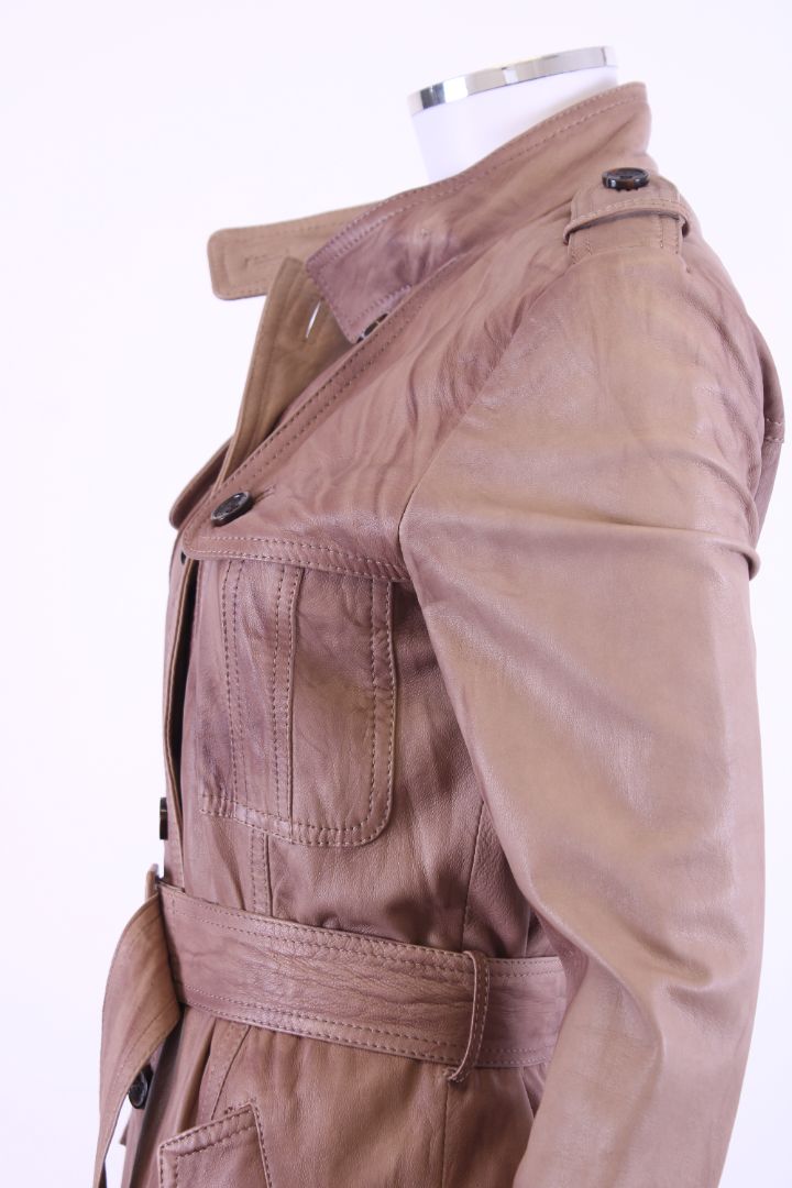 Sword 6644 Leather Trench Coat Beige S